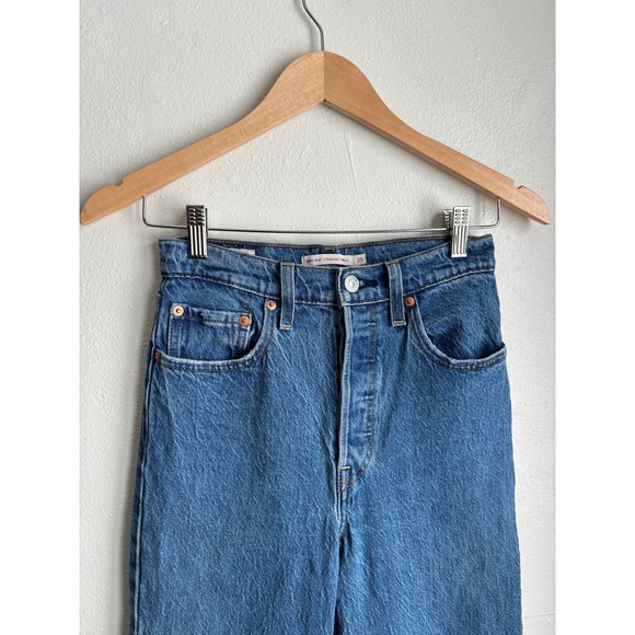 Levis Ribcage Straight Ankle Jean Women Medium Wash Blue High Rise (fits 25x27) - Picture 4 of 12